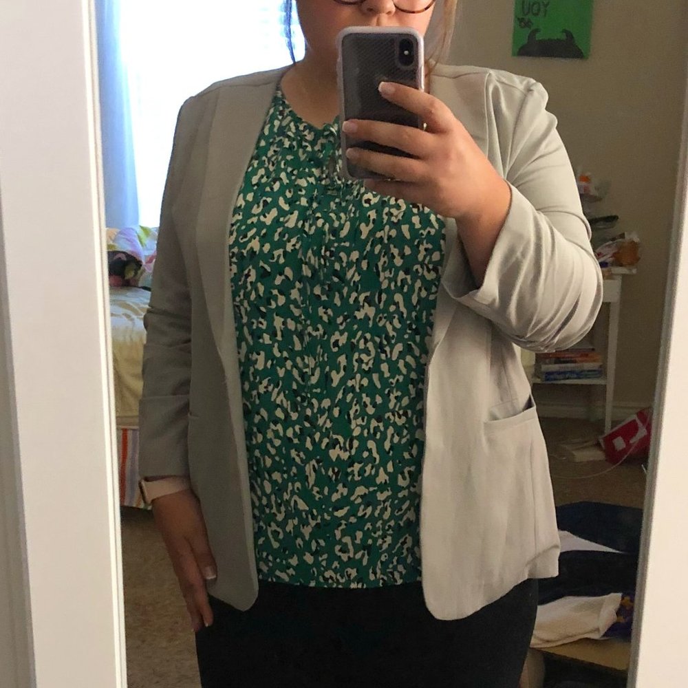 Ruched Sleeve Gray Blazer